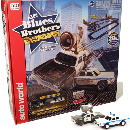 Auto World Blues Brothers Bluesmobile Chicago Police AFX HO Slot Car Set SRS359