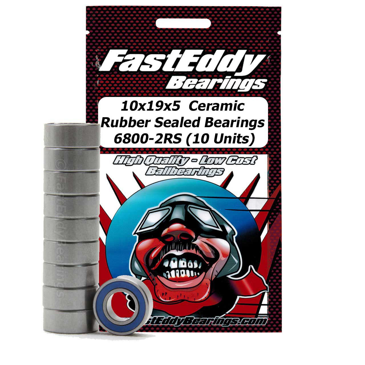 Fasteddy 10x19x5 Ceramic Rubber Sealed Bearing 6800-2RSC 10 Units
