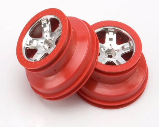 Traxxas TRA5874A Wheels SCT Satin Chrome Red Beadlock Style Dual Profile - PowerHobby