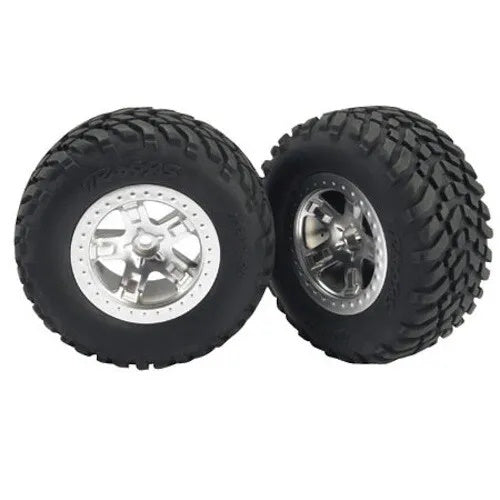 Traxxas TRA5875 Off-Road 2.2 Tires Satin-Finish Chrome Wheels Fr: 1/10 2wd Slash - PowerHobby