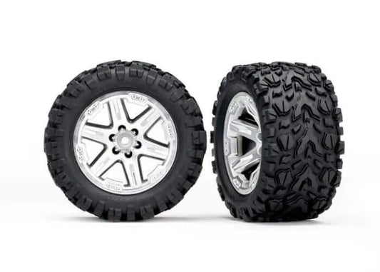 Traxxas TRA6773R Rustler 4x4 Chrome Talon Wheels & Tires 2.8" (2) - PowerHobby