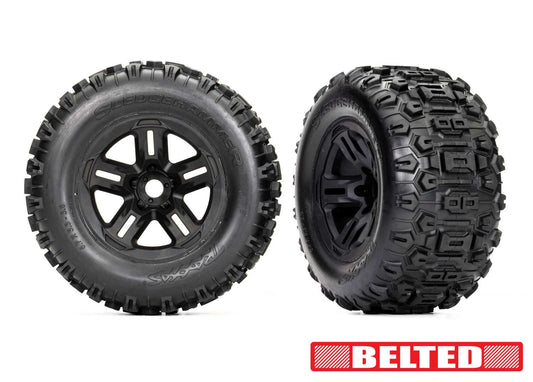 Traxxas 9573 3.8" Black Wheels & Belted Sledgehammer Tires (2)