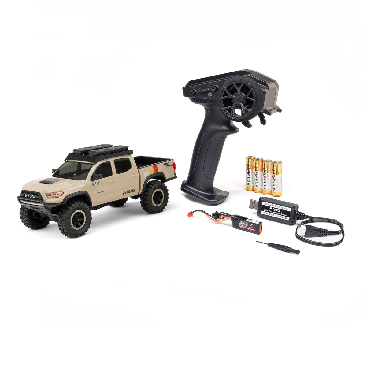 Axial AXI-3289T2 SCX30 Toyota Tacoma TRD Pro 1/30 RTR 4WD Brushed Rock Crawler - Tan