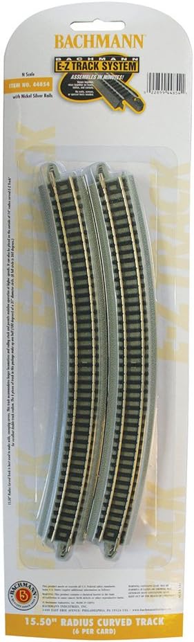 Bachmann 44854 N Scale 15.50" Radius Curved Track (6/Card) Snap Fit E-Z Track