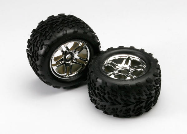 Traxxas 5174R Split-Spoke 3.8" Chrome Wheels & Talon Tires (2)