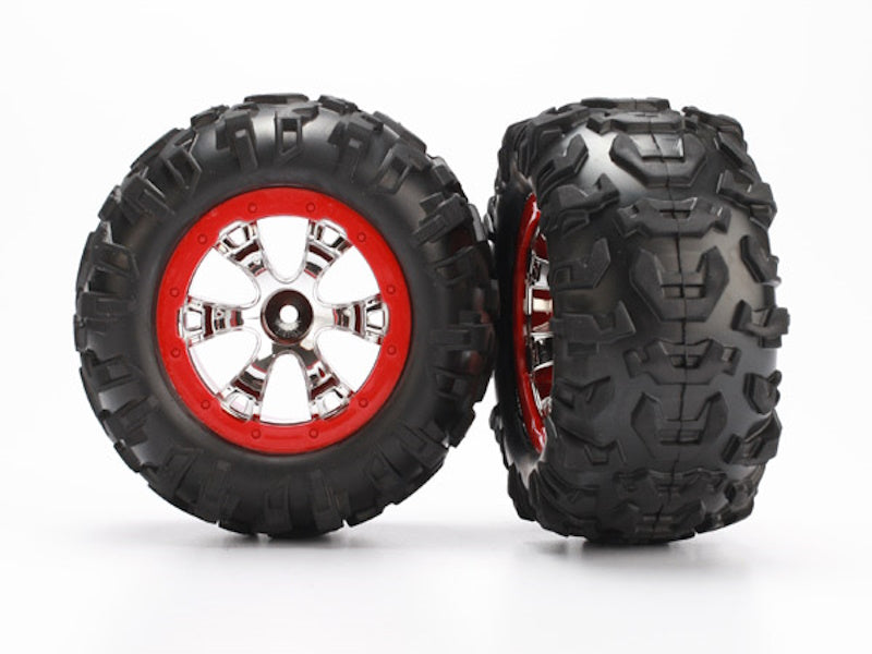 Traxxas 7272 Canyon AT Tires Geode Chrome Wheels Red (2) Beadlock: Summit