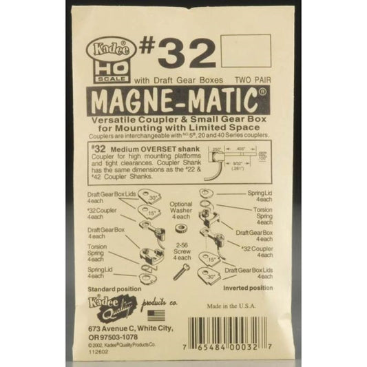 Kadee #32 HO 30 Series Magne-Matic Medium 9/32" Overset Shank Couplers.