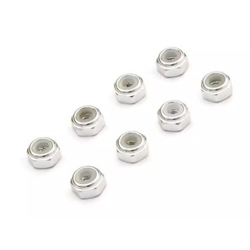 Kyosho MZW128S M2 Aluminum Nylon Color Nut 8pcs (Silver) for Mini-Z (8pcs).