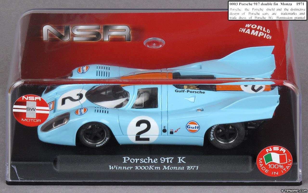 NSR ポルシェ917k ガルフGulf-Porscheスロットカー 限定BOX NSR Porsche 917K Double Fin Gulf 1/32 Slot Car 0003 for Revoslot