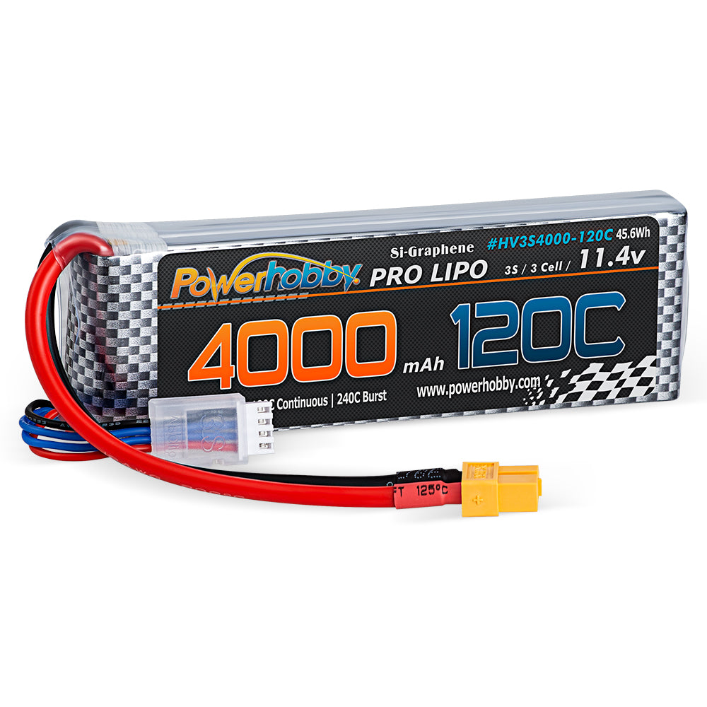 Powerhobby 3s 11.4V 4000mah 120c Graphne + HV Lipo Battery w XT60 Plug - PowerHobby