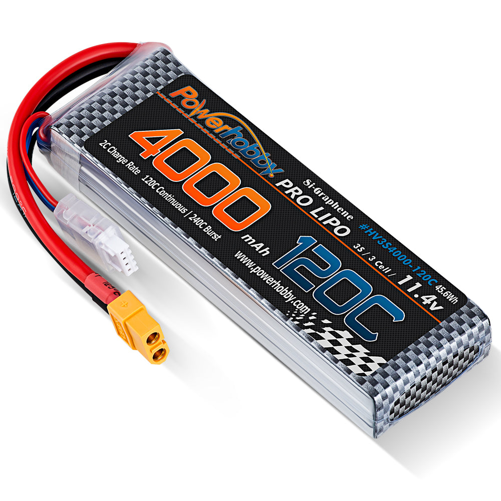 Powerhobby 3s 11.4V 4000mah 120c Graphne + HV Lipo Battery w XT60 Plug - PowerHobby