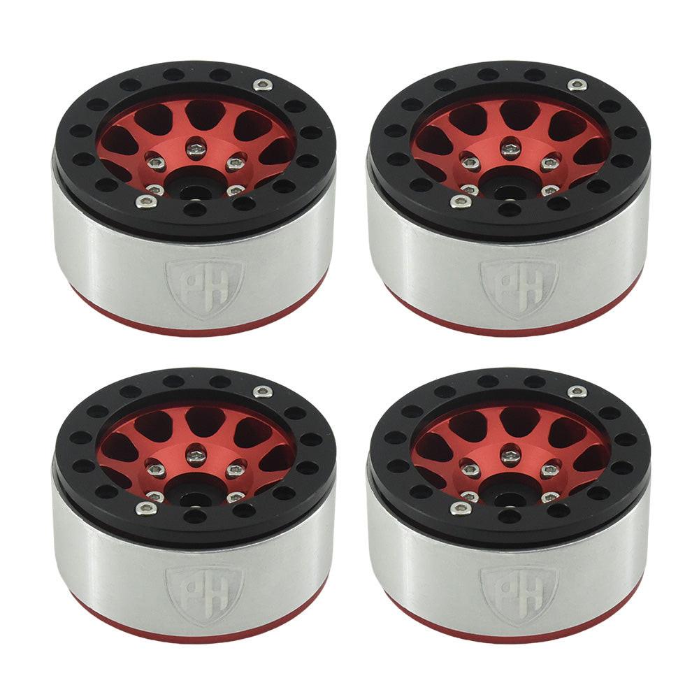 Set Di 4 Ruote Powerhobby Beadlock In Alluminio Rosa 2,2'' Per Rock Crawler 1/10