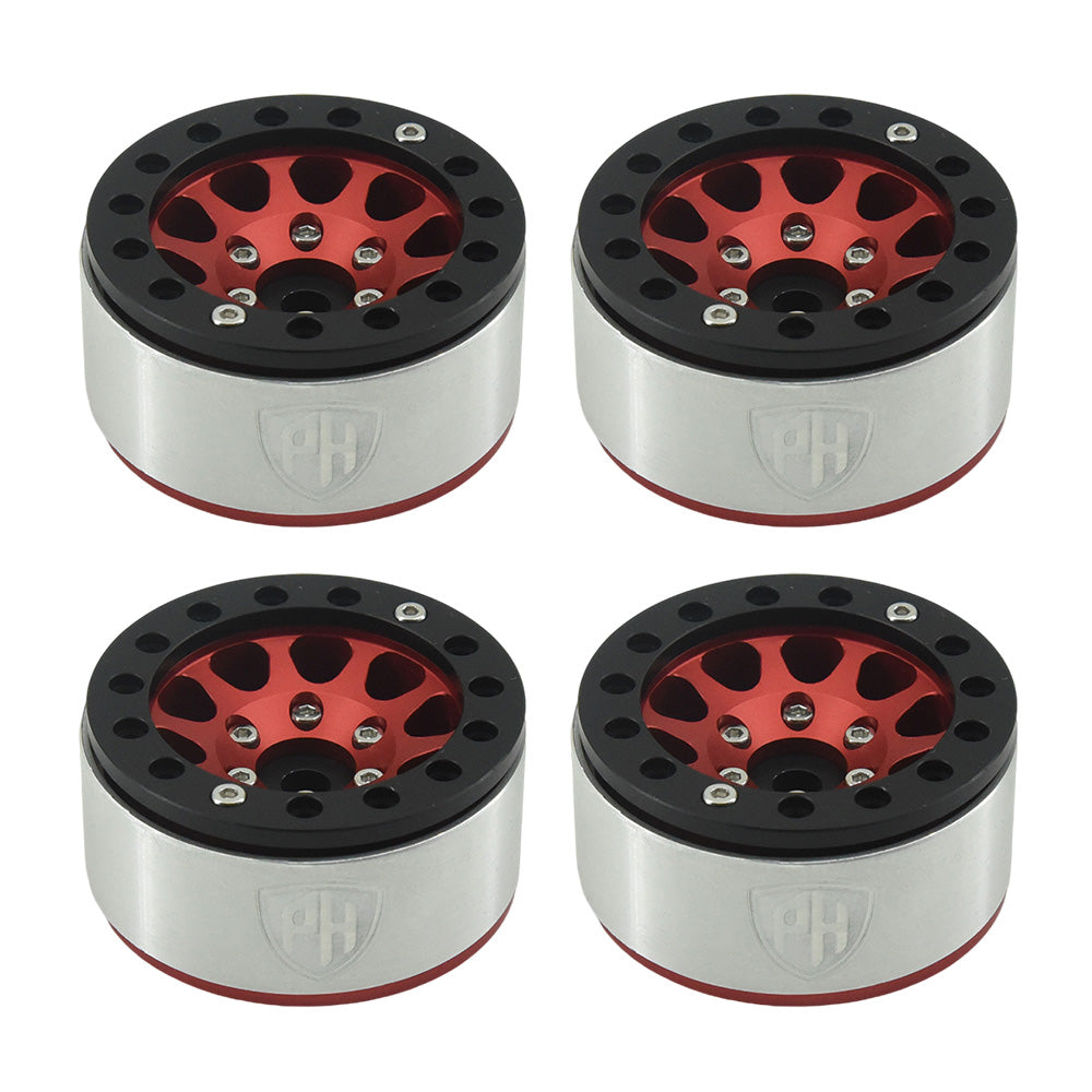 Powerhobby Aluminum 1.55" Beadlock Wheels Red (4) 1/10 Rock Crawler - PowerHobby
