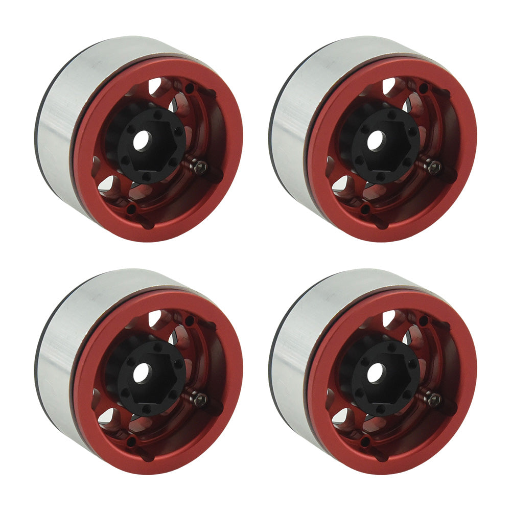 Powerhobby Aluminum 1.55" Beadlock Wheels Red (4) 1/10 Rock Crawler - PowerHobby