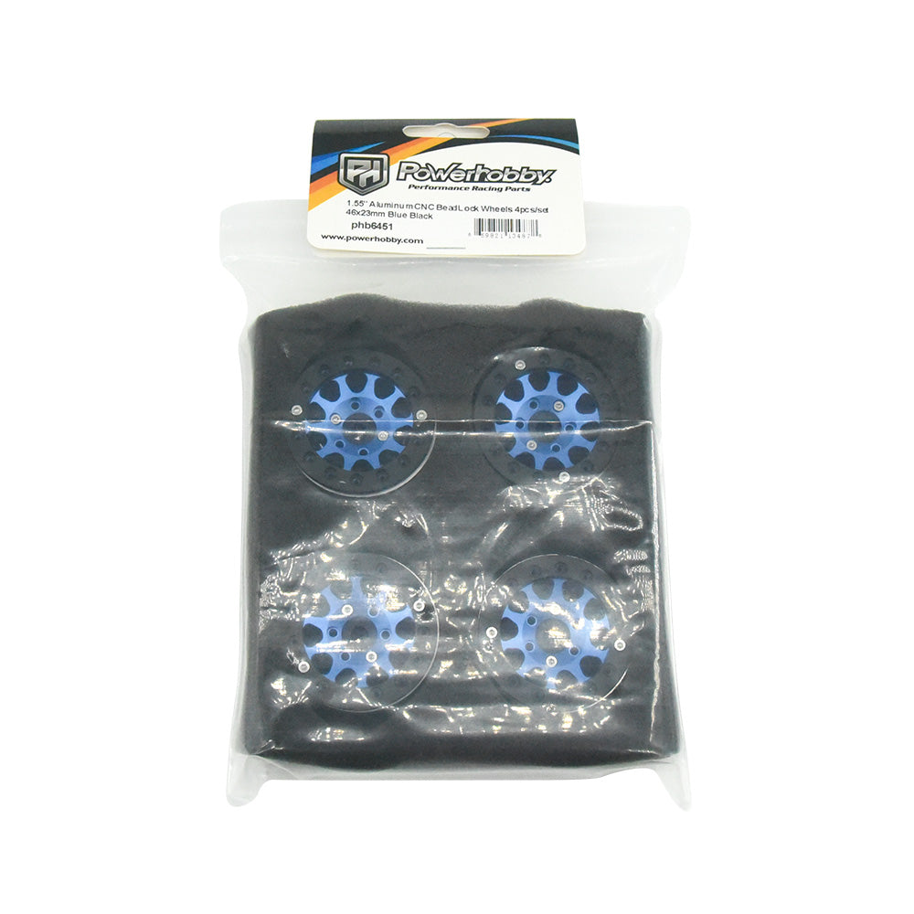 Powerhobby Aluminum 1.55" Beadlock Wheels Blue (4) 1/10 Rock Crawler - PowerHobby