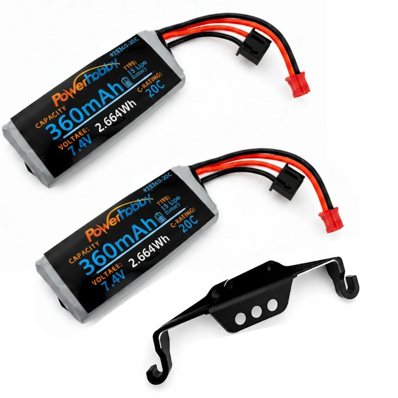 Powerhobby Axial SCX30 7.4V 2S 360mAh LiPo Battery (2) + Aluminum Mount