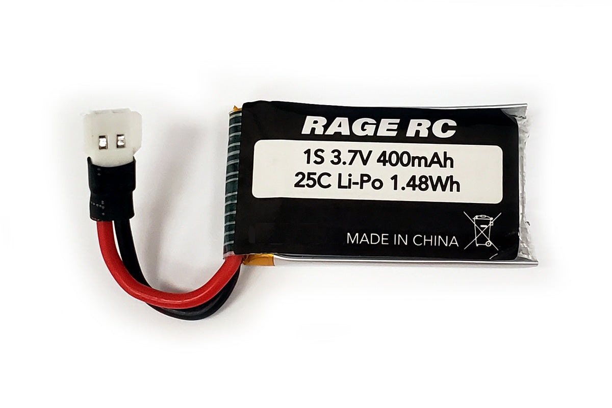 Rage RC 1S 3.7V 400mAh 25C LiPo Battery; Tempest 600, Super Cub MX, Micro Warbirds