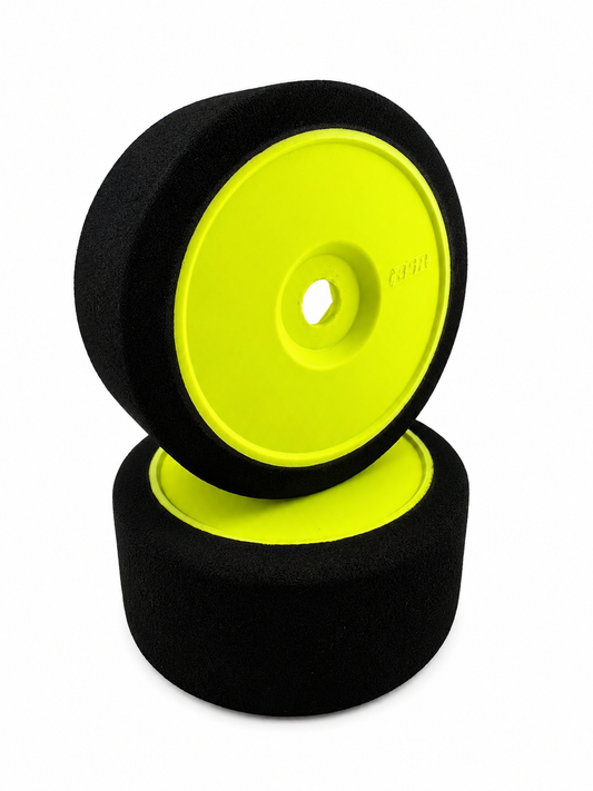 BSR Racing 1/8 Mounted GT Foam Tires Orange w/17mm Hex (2) Yellow Wheels.