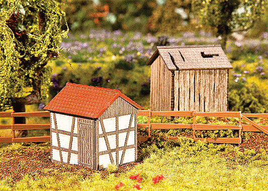 Faller 130289 HO Small Storage Sheds Kit (Precolored Laser-Cut Wood & Card) - PowerHobby