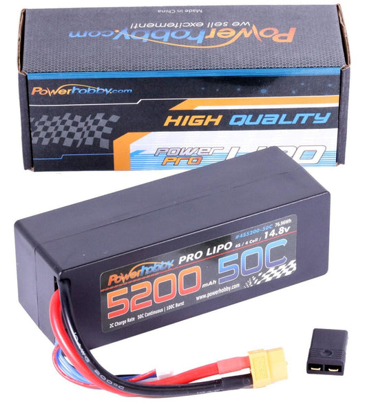 Powerhobby 4s 5200mah 50c Lipo Battery W XT60 Plug Hard Case + Adapter - PowerHobby