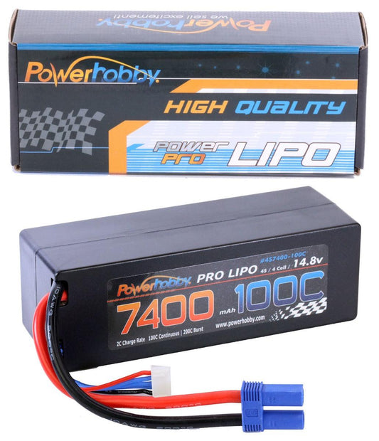 PowerHobby 4S 14.8V 7400mAh 100C-200C Lipo Battery EC5 Plug 4-Cell Hard Case - PowerHobby