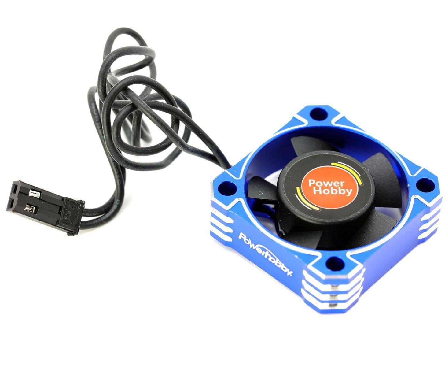 NHX Twin Cyclone Aluminum Cooling Fans For 1/8 RC Cars - 28000 RPM, Blue, With Heatsink Cover