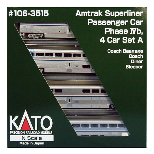 Kato 106-3515 N Scale Amtrak Superliner Passenger Car Phase IVb 4 Car Set - PowerHobby