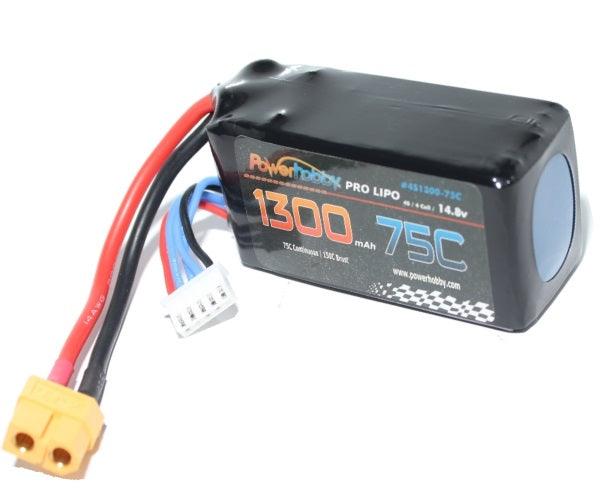 Powerhobby 4S 14.8V 1300mAh 75C w XT60 : 250 Drone / Quad Lipo Battery - PowerHobby