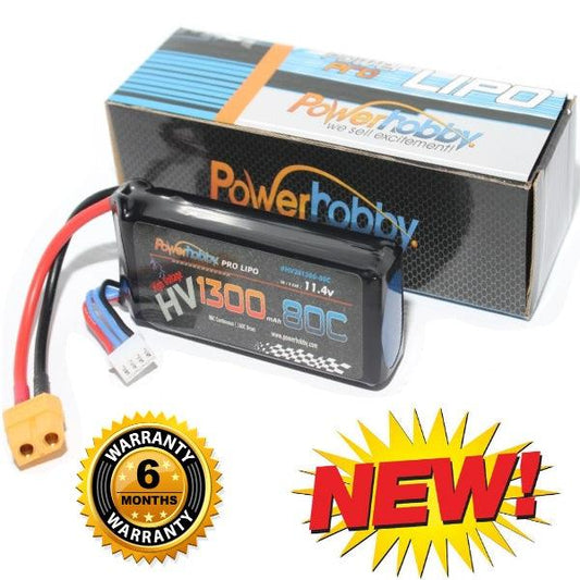 Powerhobby 3S High Voltage 11.4V 1300mAh 80C Lipo Battery w Connector HV - PowerHobby
