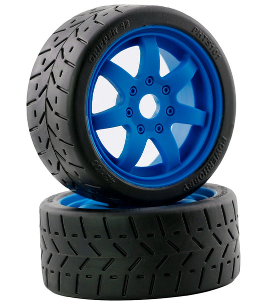 Powerhobby 1/8 Gripper 42/100 Belted Mounted Tires 17mm Chrome Blue - PowerHobby