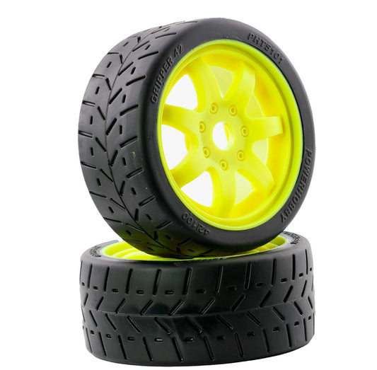 Powerhobby 1/8 Gripper 42/100 Belted Mounted Tires 17mm Bright Yellow - PowerHobby