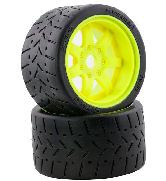 Powerhobby 1/8 Gripper 54/100 Belted Mounted Tires 17mm Bright Yellow Wheels - PowerHobby