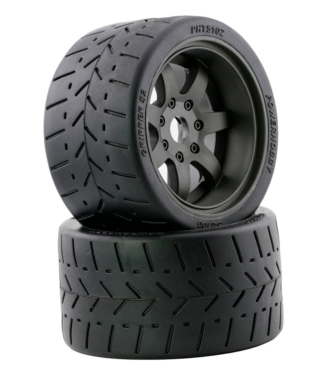 Powerhobby 1/8 Gripper 54/100 Belted Mounted Tires 17mm Grey Wheels - PowerHobby