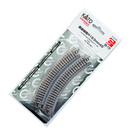 Kato 20-172 N Scale Compact 183mm (7") Radius 45º Curve Track [4 pcs] UniTrack - PowerHobby