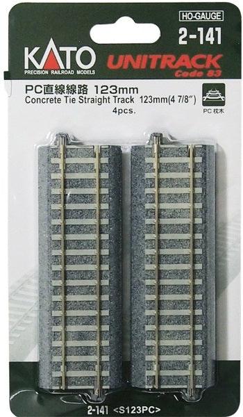 Kato 2-141 Unitrack PC 4-7/8" Concrete Tie Straight Track (4) HO Scale - PowerHobby
