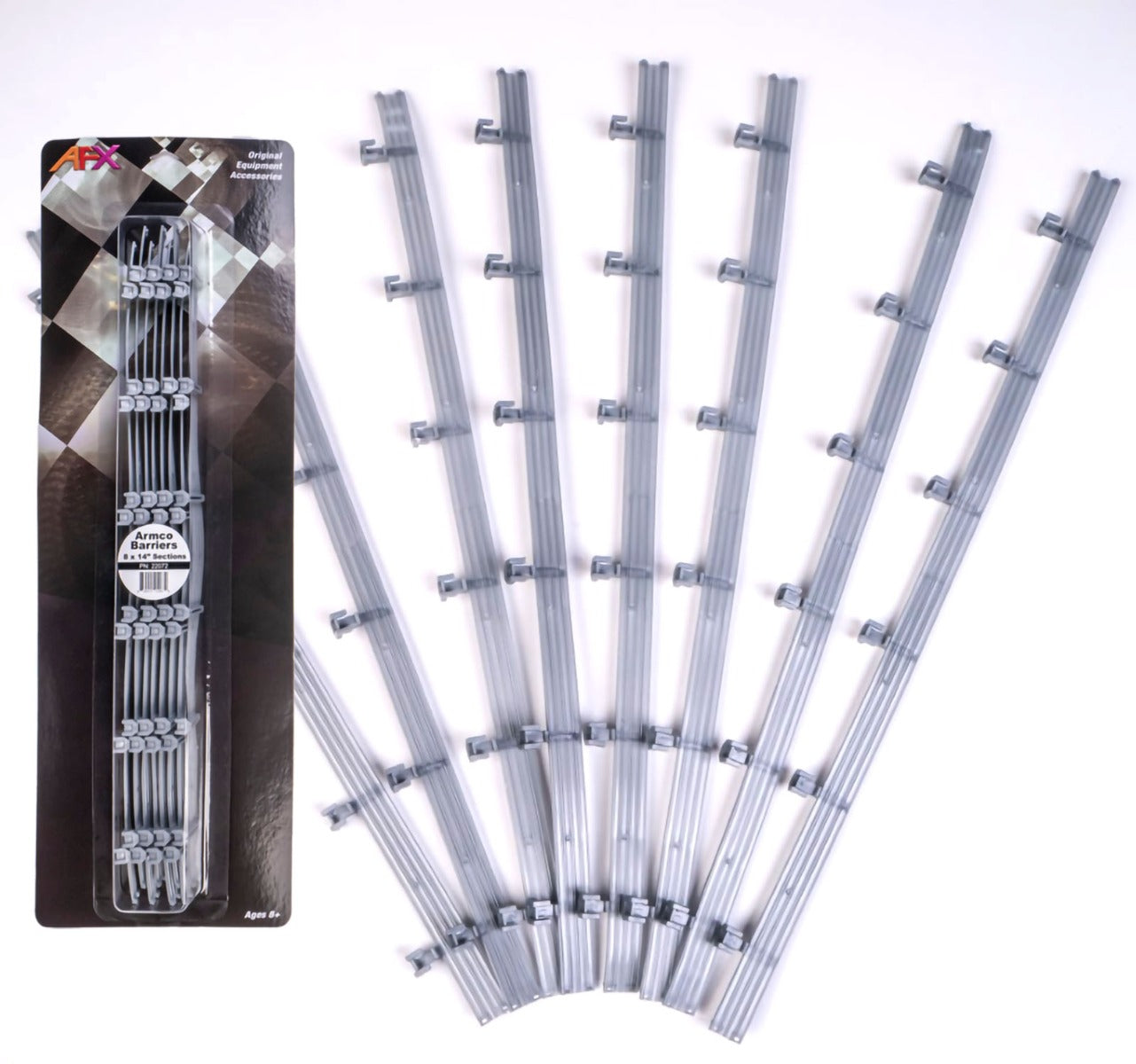 AFX 22072 Armco Barriers 14" Sections 8pcs HO Slot Car Track Accessories - PowerHobby