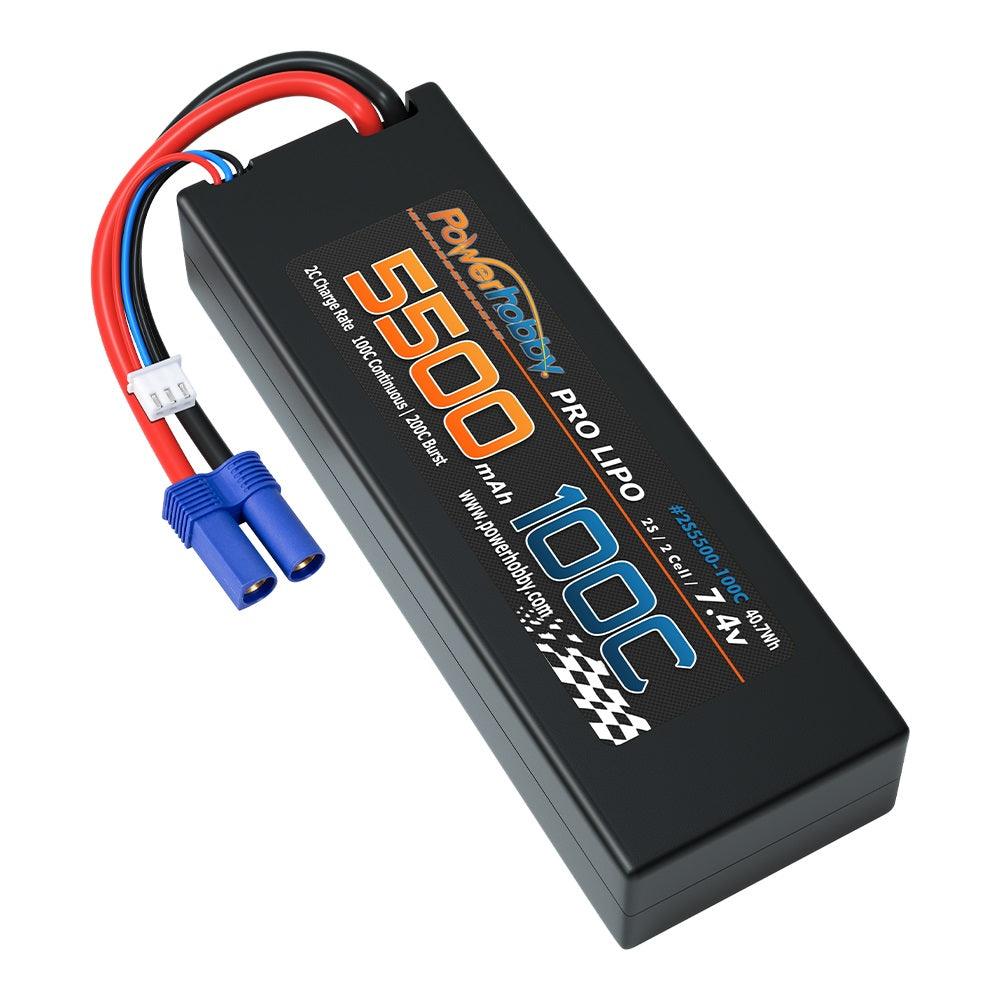 Powerhobby 2S 7.4V 5500MAH 100C Lipo Battery w EC5 Plug Hard Case - PowerHobby