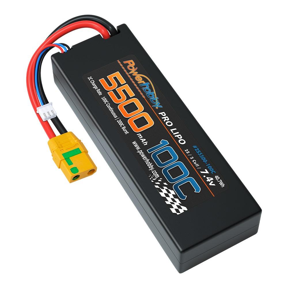 Powerhobby 2S 7.4V 5500MAH 100C Lipo Battery w XT90 Plug Hard Case - PowerHobby