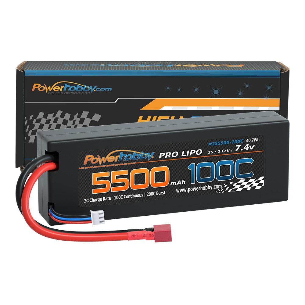 Powerhobby 2S 7.4V 5500MAH 100C Lipo Battery w Deans Plug Hard Case - PowerHobby