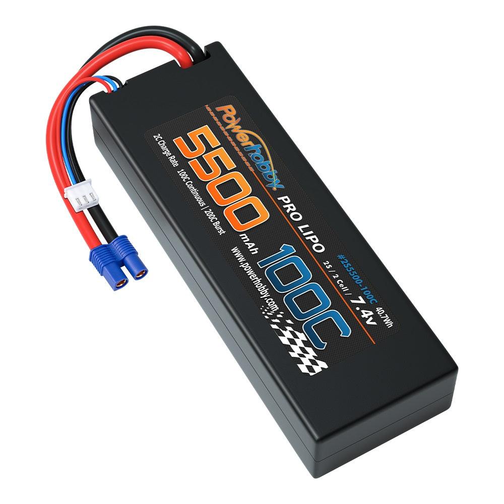 Powerhobby 2S 7.4V 5500MAH 100C Lipo Battery w EC3 Plug Hard Case - PowerHobby