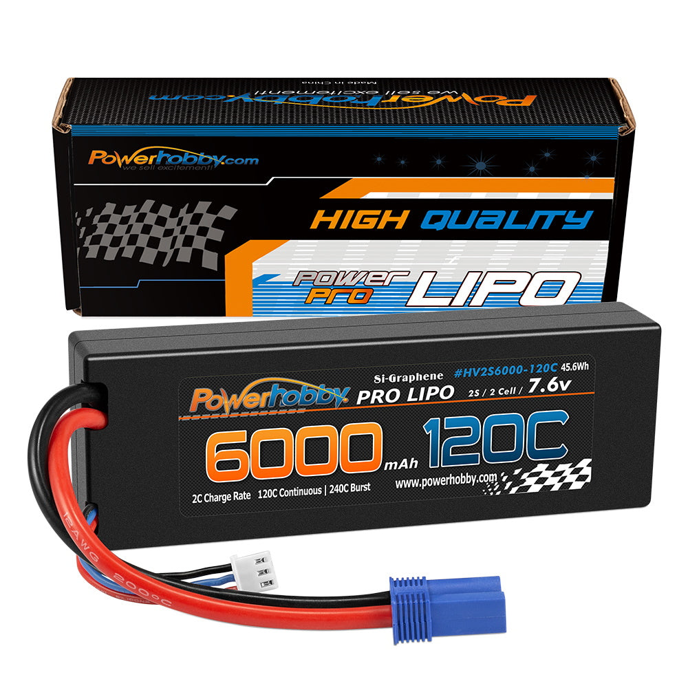 Powerhobby 2S 7.6V HV + Graphene 6000MAh 120c Lipo Battery w EC5 Plug - PowerHobby