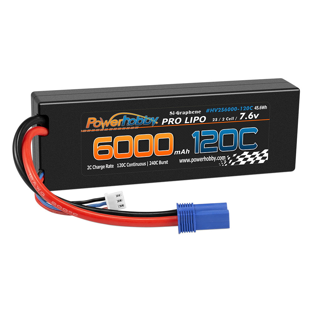 Powerhobby 2S 7.6V HV + Graphene 6000MAh 120c Lipo Battery w EC5 Plug - PowerHobby
