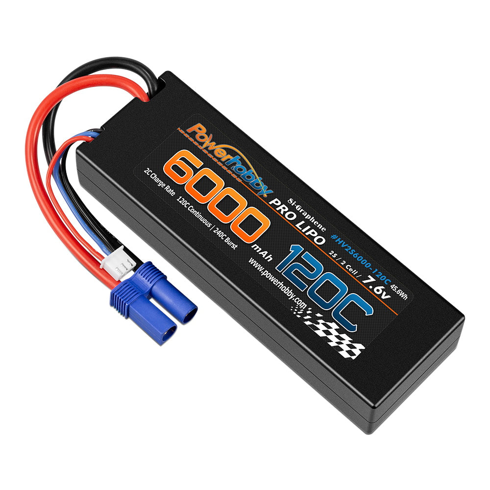 Powerhobby 2S 7.6V HV + Graphene 6000MAh 120c Lipo Battery w EC5 Plug - PowerHobby