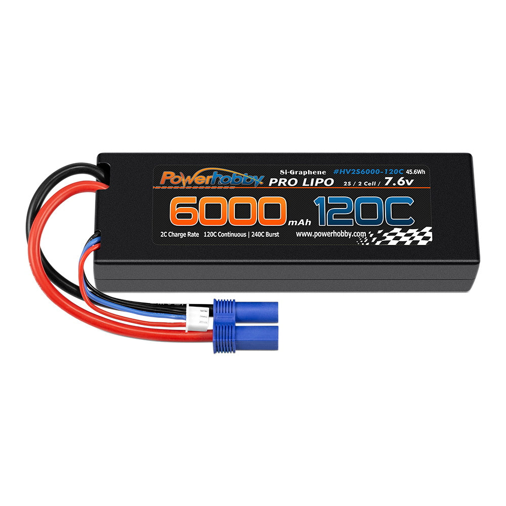 Powerhobby 2S 7.6V HV + Graphene 6000MAh 120c Lipo Battery w EC5 Plug - PowerHobby