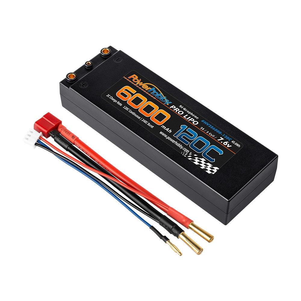 Powerhobby 2S 7.6V 6000mah 120C Graphene + HV Lipo Battery Bullet Deans Plug - PowerHobby