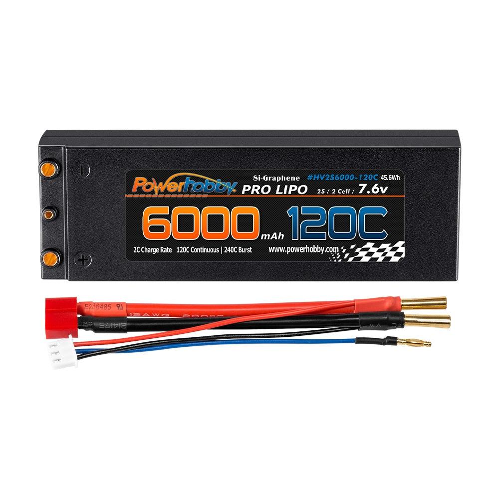 Powerhobby 2S 7.6V 6000mah 120C Graphene + HV Lipo Battery Bullet Deans Plug - PowerHobby