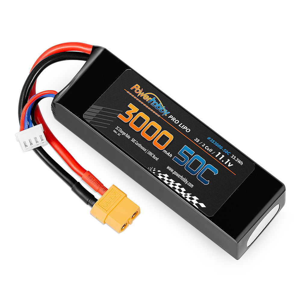 Powerhobby 3S 11.1V 3000mAh 50C Lipo Battery w XT60 Connector / Plug - PowerHobby