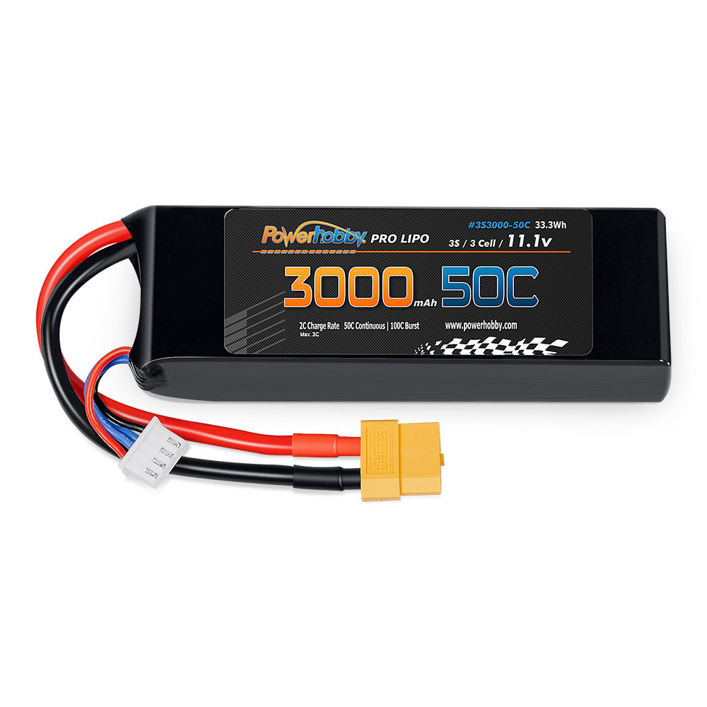 Powerhobby 3S 11.1V 3000mAh 50C Lipo Battery w XT60 Connector / Plug - PowerHobby
