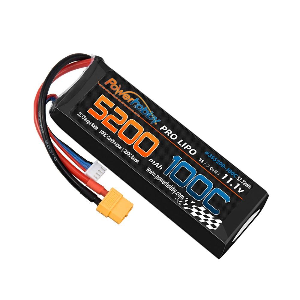 Powerhobby 3s 11.V 5200mah 100C - 200C Lipo Battery w XT60 + Adapter - PowerHobby