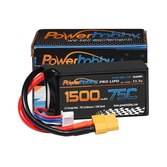 Powerhobby 3S 11.1V 1500mah 75C Lipo Battery w XT60 Plug - PowerHobby